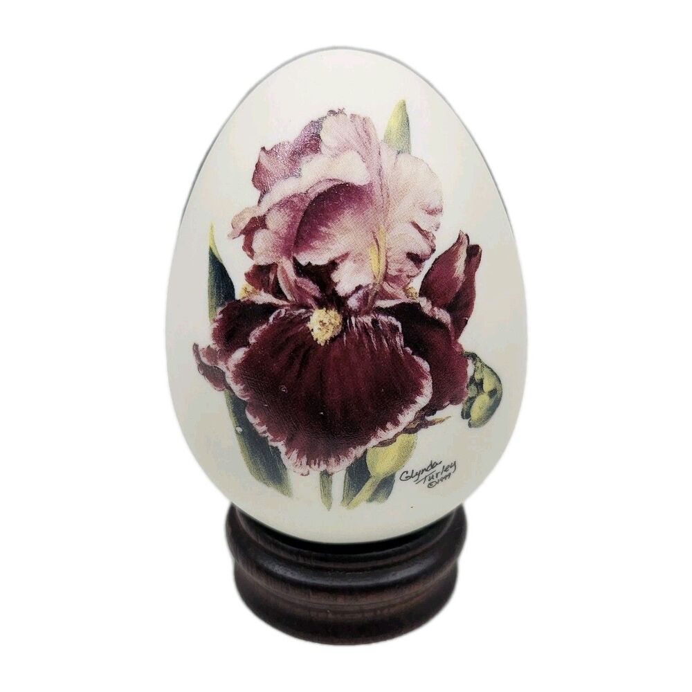 Glynda Turley Porcelain Bisque Egg Iris Pink Purple Stand Vintage 90s Home Decor